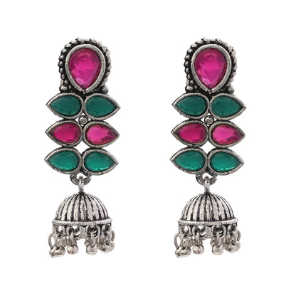 Dazzle Dash Jhumki earring (Multicolored) Meena Manjari stone stud earrings (Silver) Combo set