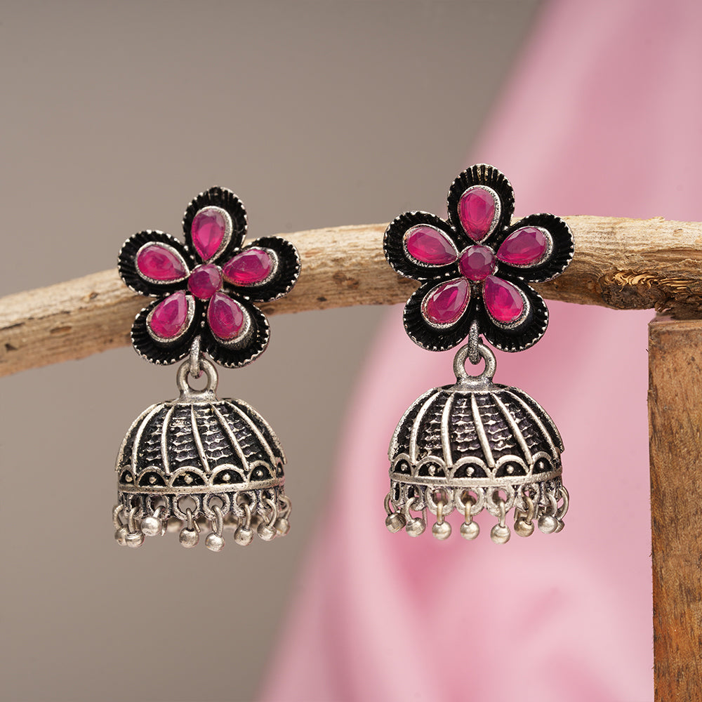 Periwinkle stone studded jhumki earrings (Red)