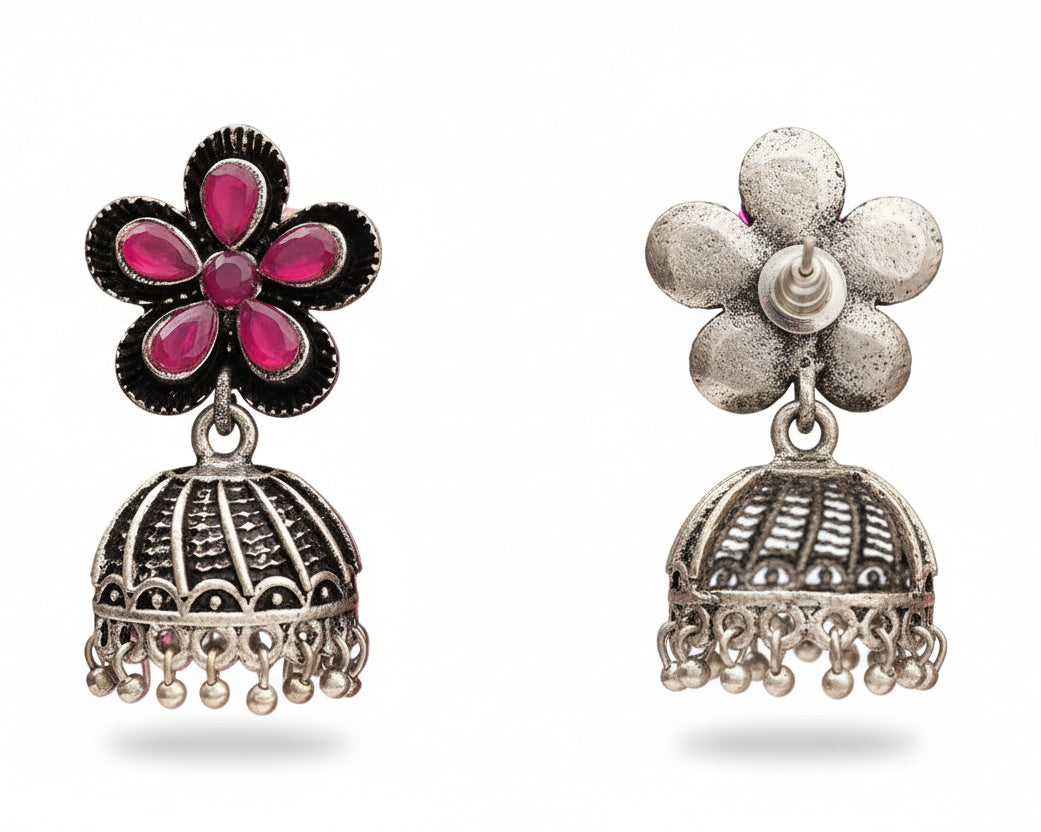 Periwinkle stone studded jhumki earrings (Red)