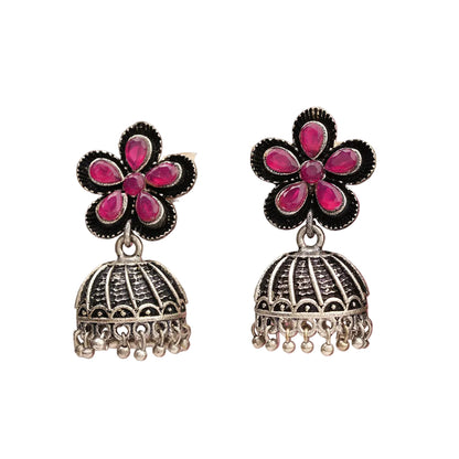 Periwinkle stone studded jhumki earrings (Red)