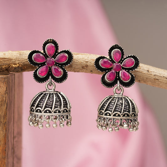 Periwinkle stone studded jhumki earrings (Red)