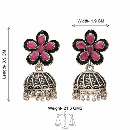 Periwinkle stone studded jhumki earrings (Red)