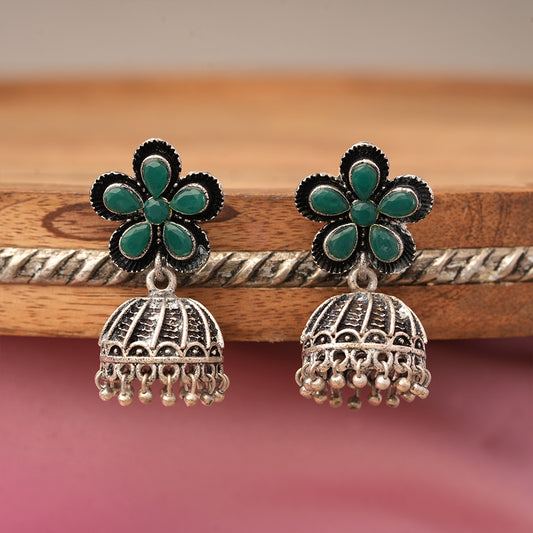 Periwinkle stone studded jhumki earrings (Green)