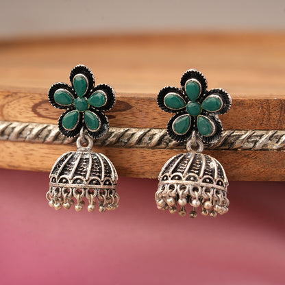 Periwinkle stone studded jhumki earrings (Green)