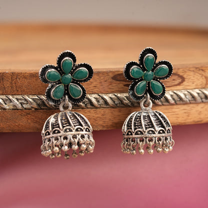 Periwinkle stone studded jhumki earrings (Green)