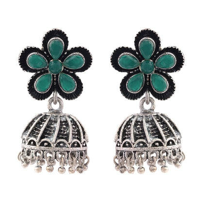 Periwinkle stone studded jhumki earrings (Green)