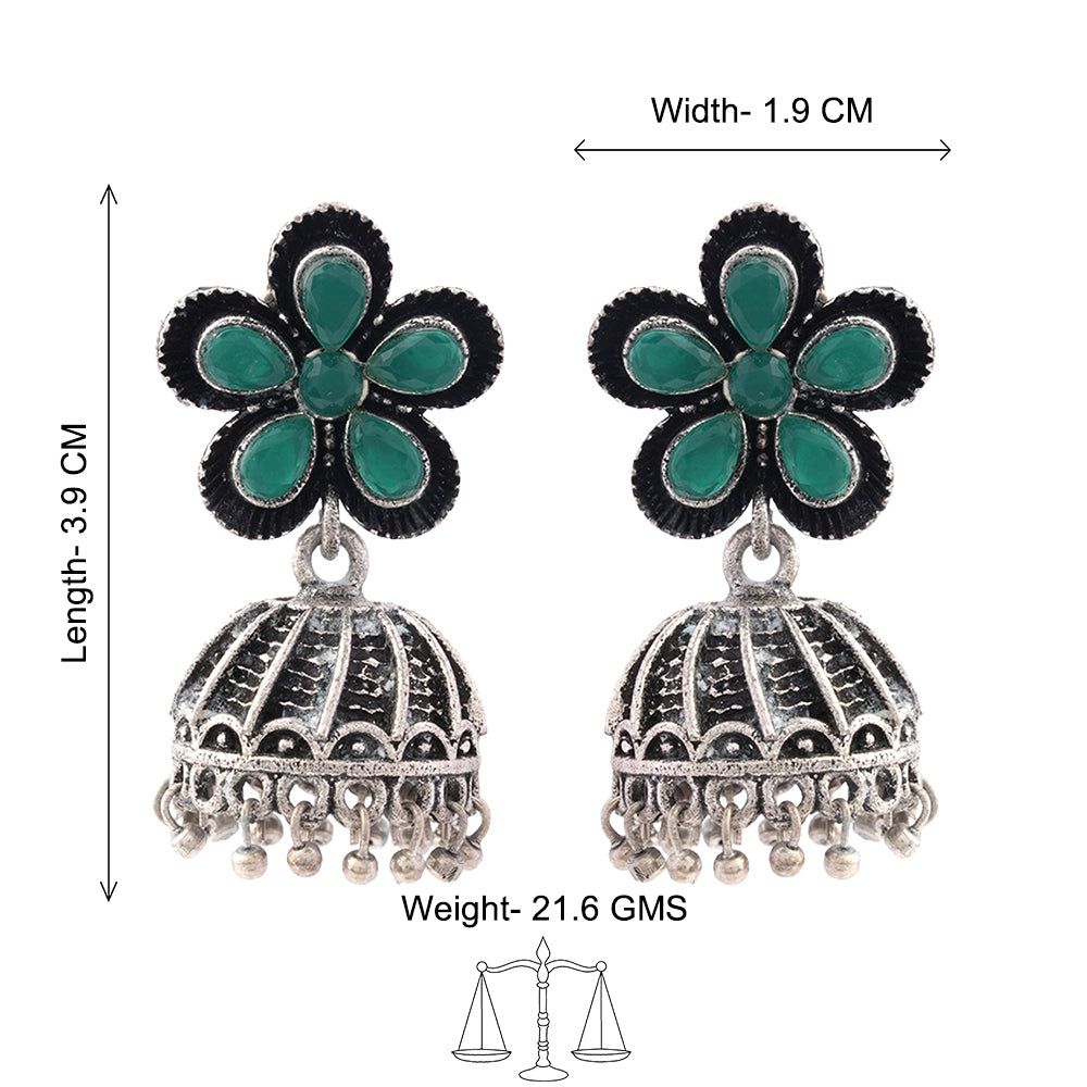 Periwinkle stone studded jhumki earrings (Green)
