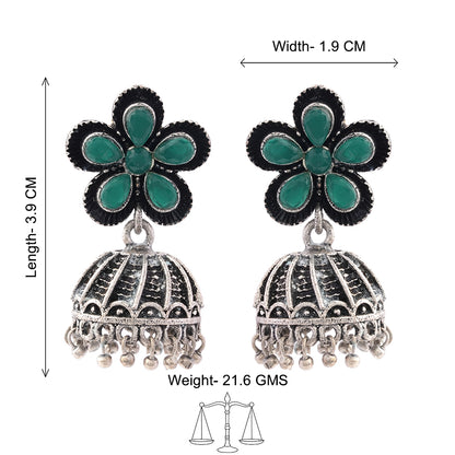 Periwinkle stone studded jhumki earrings (Green)