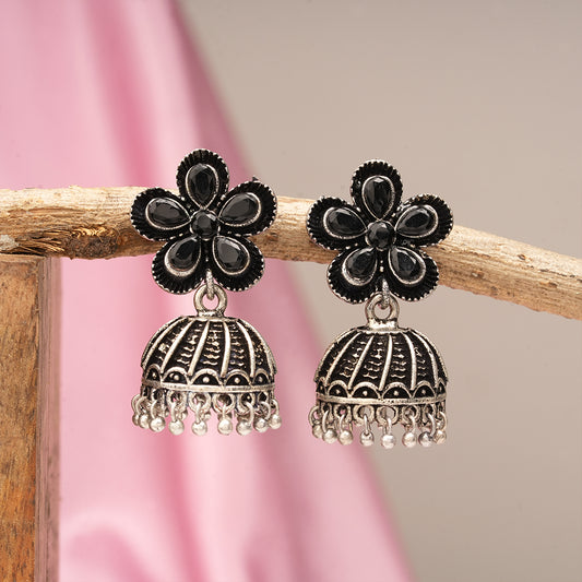 Periwinkle stone studded jhumki earrings (Black)
