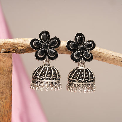 Periwinkle stone studded jhumki earrings (Black)