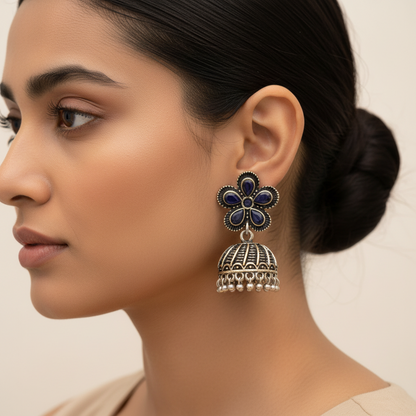 Periwinkle stone studded jhumki earrings (Black)