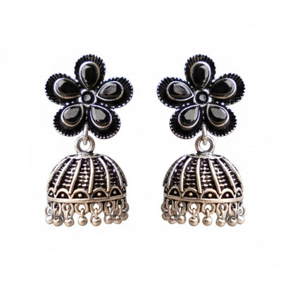 Periwinkle stone studded jhumki earrings (Black)