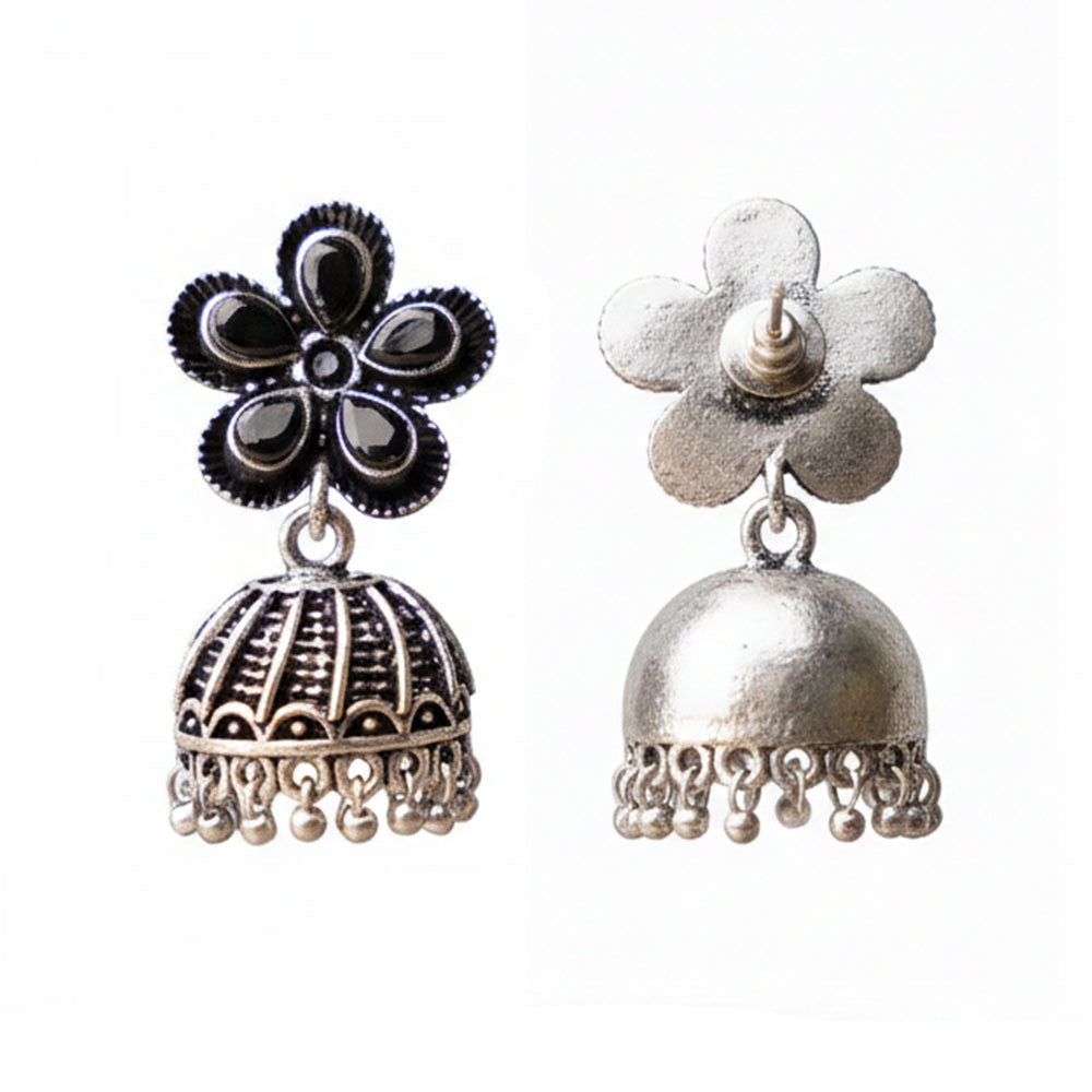 Periwinkle stone studded jhumki earrings (Black)