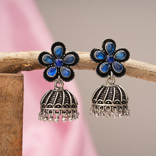 Periwinkle stone studded jhumki earrings (Blue)