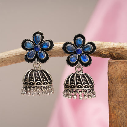 Periwinkle stone studded jhumki earrings (Blue)