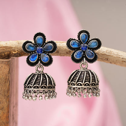 Periwinkle stone studded jhumki earrings (Blue)