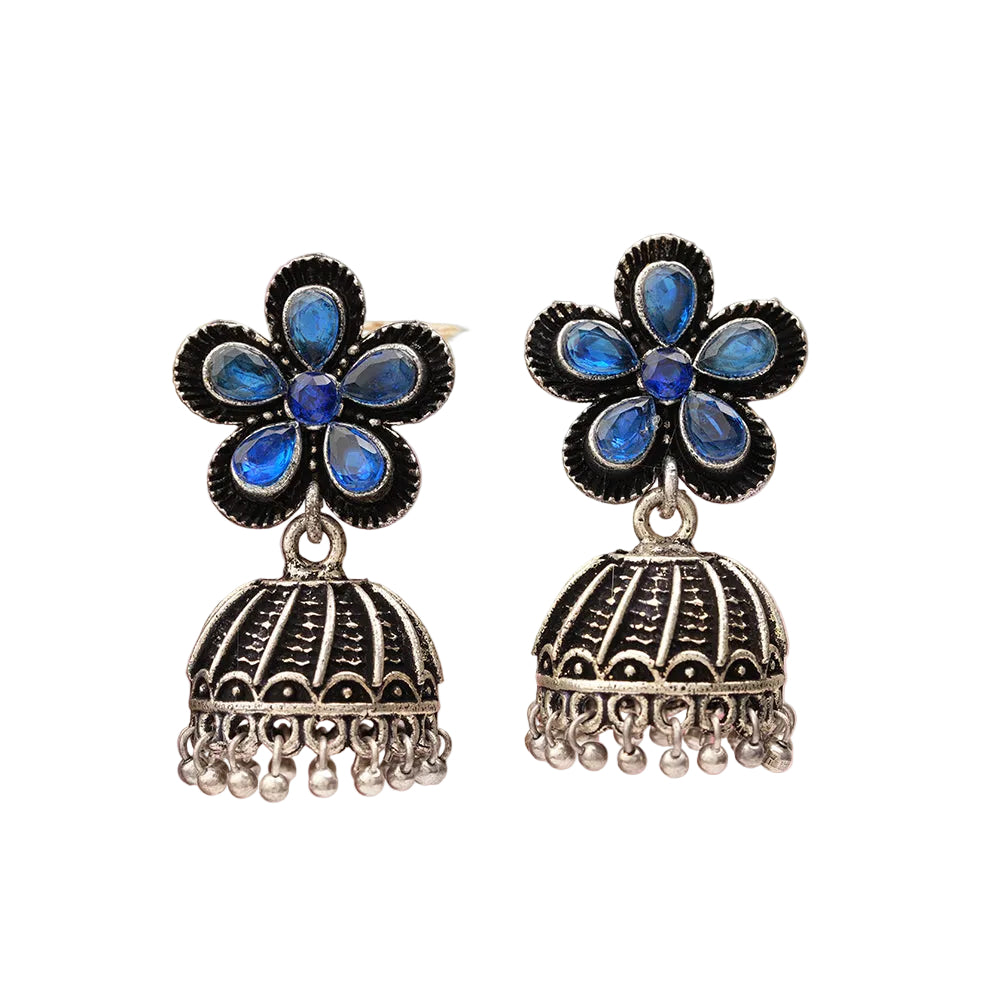 Periwinkle stone studded jhumki earrings (Blue)