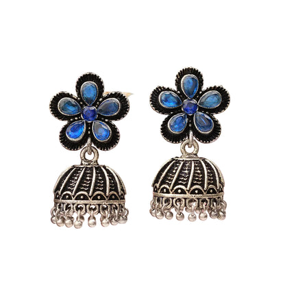 Periwinkle stone studded jhumki earrings (Blue)