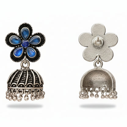 Periwinkle stone studded jhumki earrings (Blue)