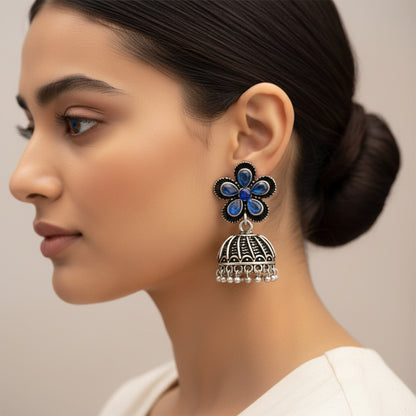 Periwinkle stone studded jhumki earrings (Blue)
