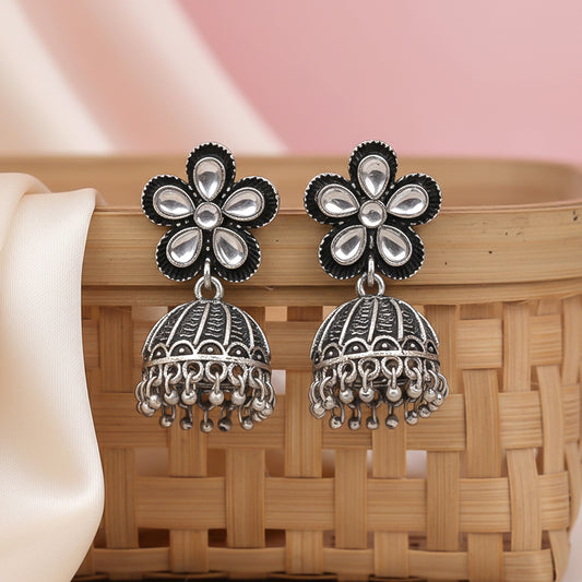Periwinkle stone studded jhumki earrings (White)