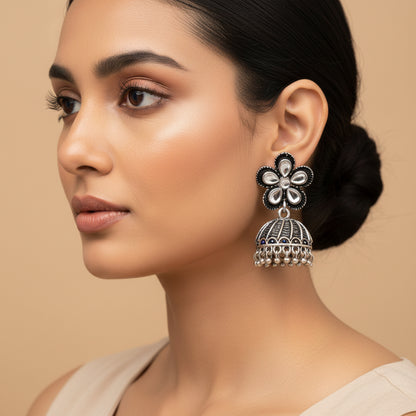 Periwinkle stone studded jhumki earrings (White)