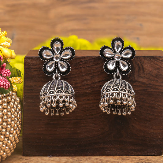 Periwinkle stone studded jhumki earrings (White)