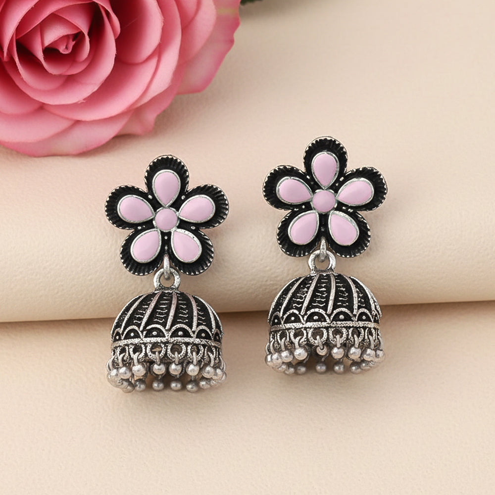 Periwinkle stone studded jhumki earrings (Baby Pink)