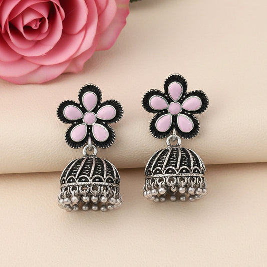 Periwinkle stone studded jhumki earrings (Baby Pink)