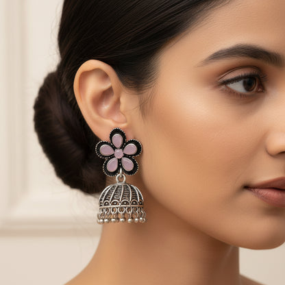 Periwinkle stone studded jhumki earrings (Baby Pink)