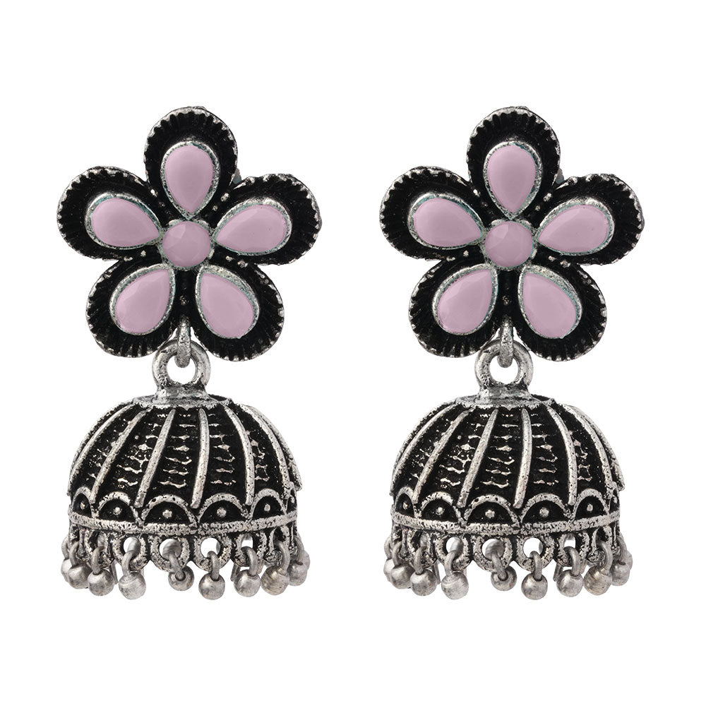 Periwinkle stone studded jhumki earrings (Baby Pink)