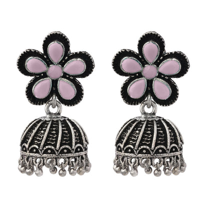 Periwinkle stone studded jhumki earrings (Baby Pink)