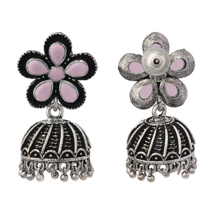 Periwinkle stone studded jhumki earrings (Baby Pink)