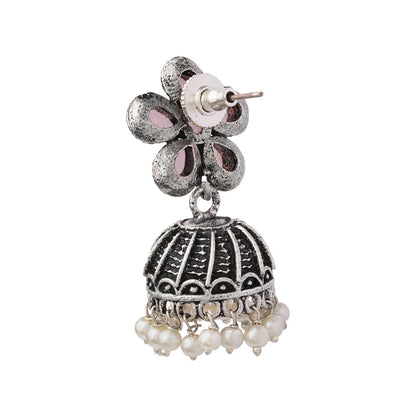 Periwinkle stone studded jhumki earrings (Baby Pink)