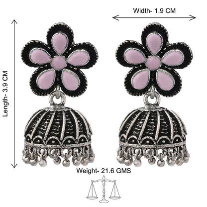 Periwinkle stone studded jhumki earrings (Baby Pink)