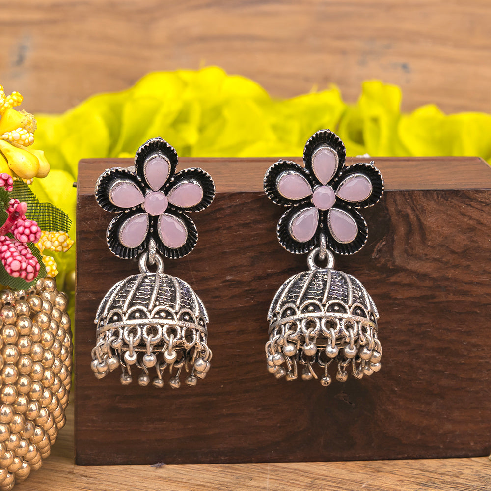 Periwinkle stone studded jhumki earrings (Baby Pink)