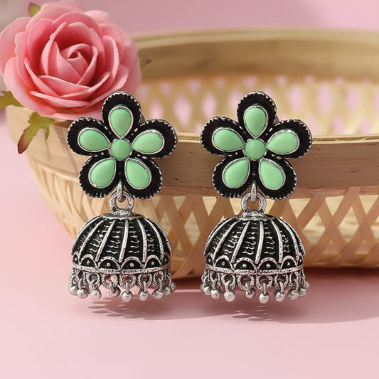 Periwinkle stone studded jhumki earrings (Pista)