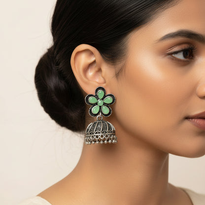 Periwinkle stone studded jhumki earrings (Pista)