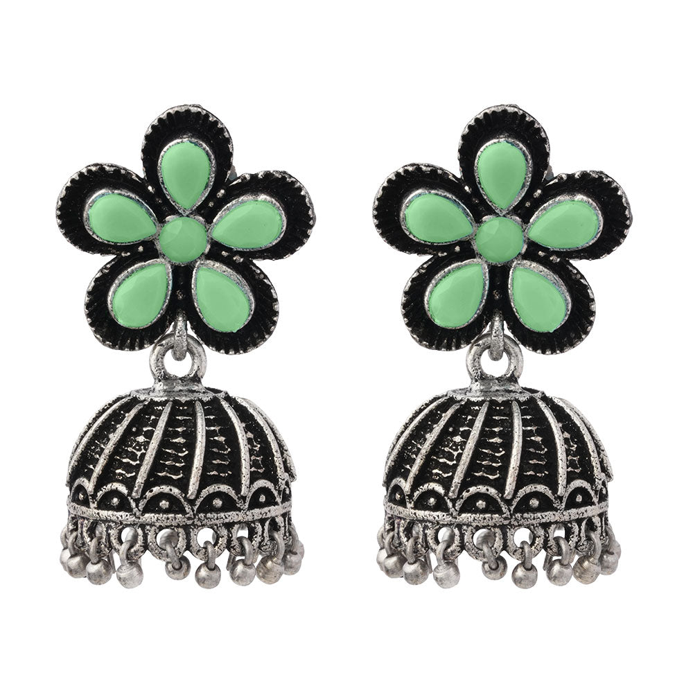 Periwinkle stone studded jhumki earrings (Pista)