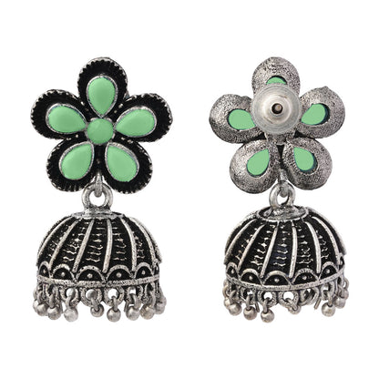 Periwinkle stone studded jhumki earrings (Pista)