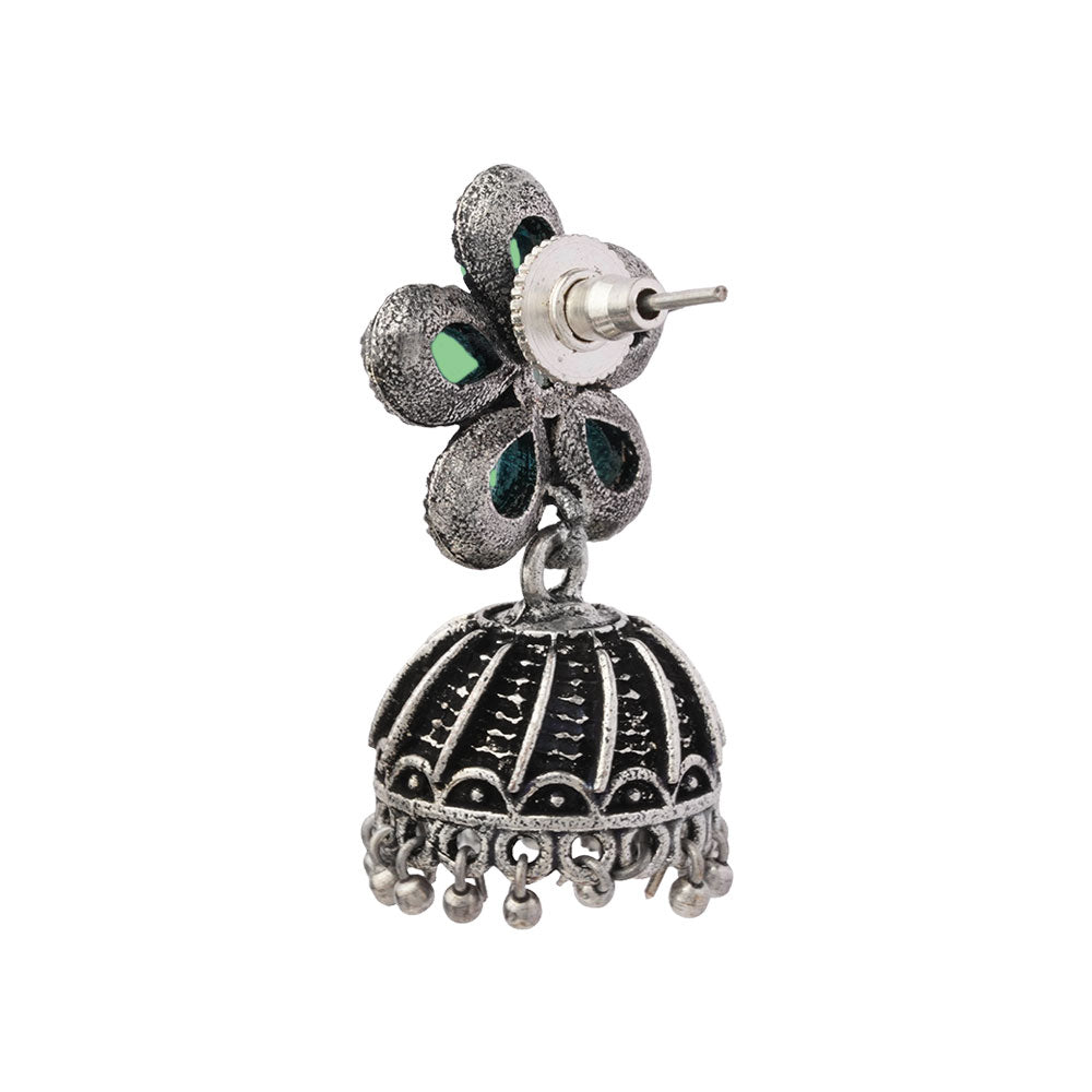 Periwinkle stone studded jhumki earrings (Pista)
