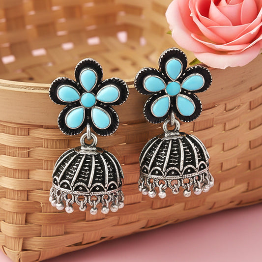 Periwinkle stone studded jhumki earrings (Sky Blue)