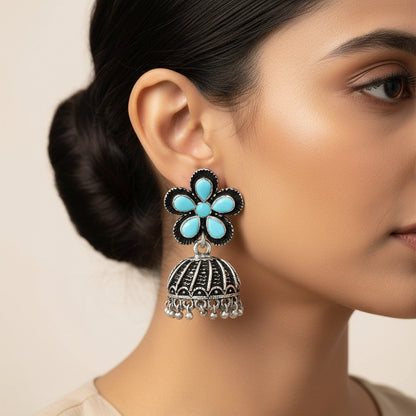 Periwinkle stone studded jhumki earrings (Sky Blue)