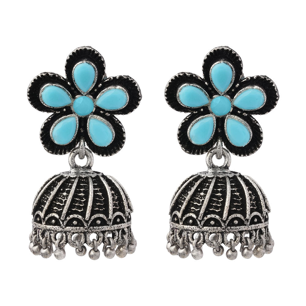 Periwinkle stone studded jhumki earrings (Sky Blue)