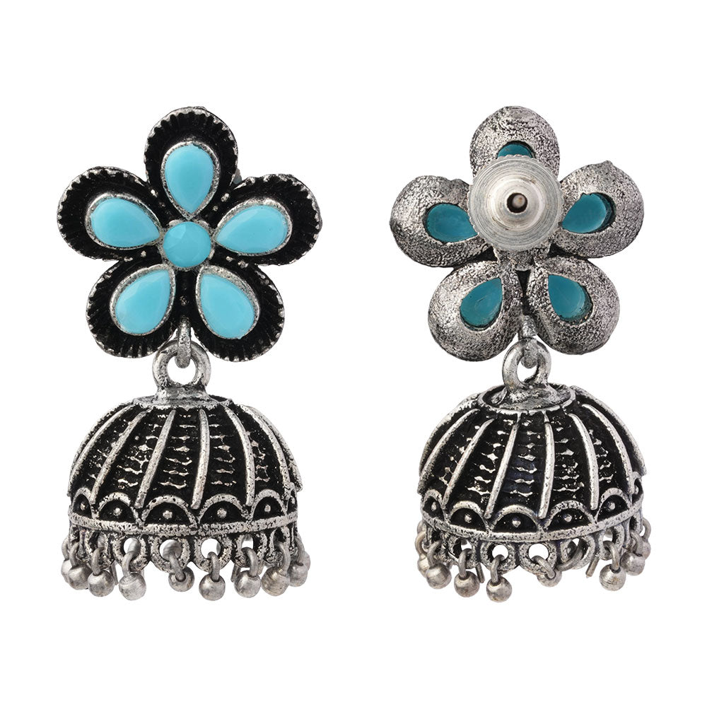 Periwinkle stone studded jhumki earrings (Sky Blue)