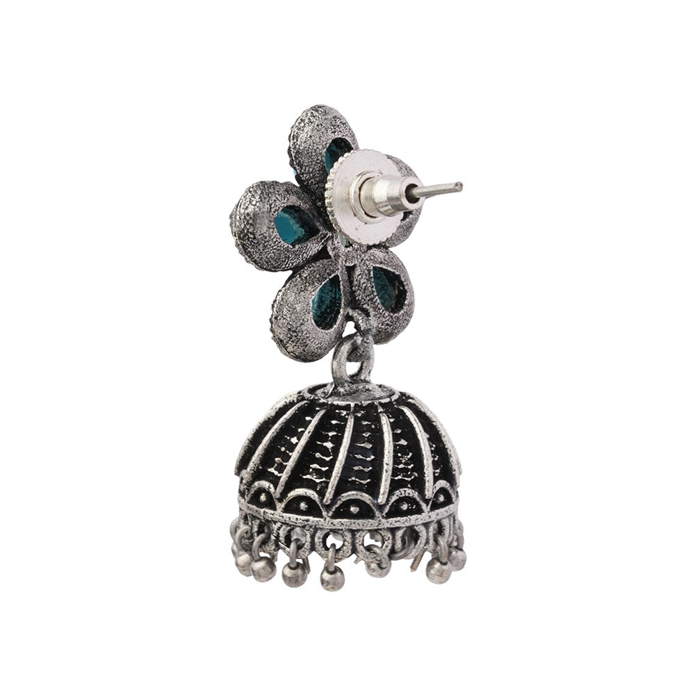 Periwinkle stone studded jhumki earrings (Sky Blue)