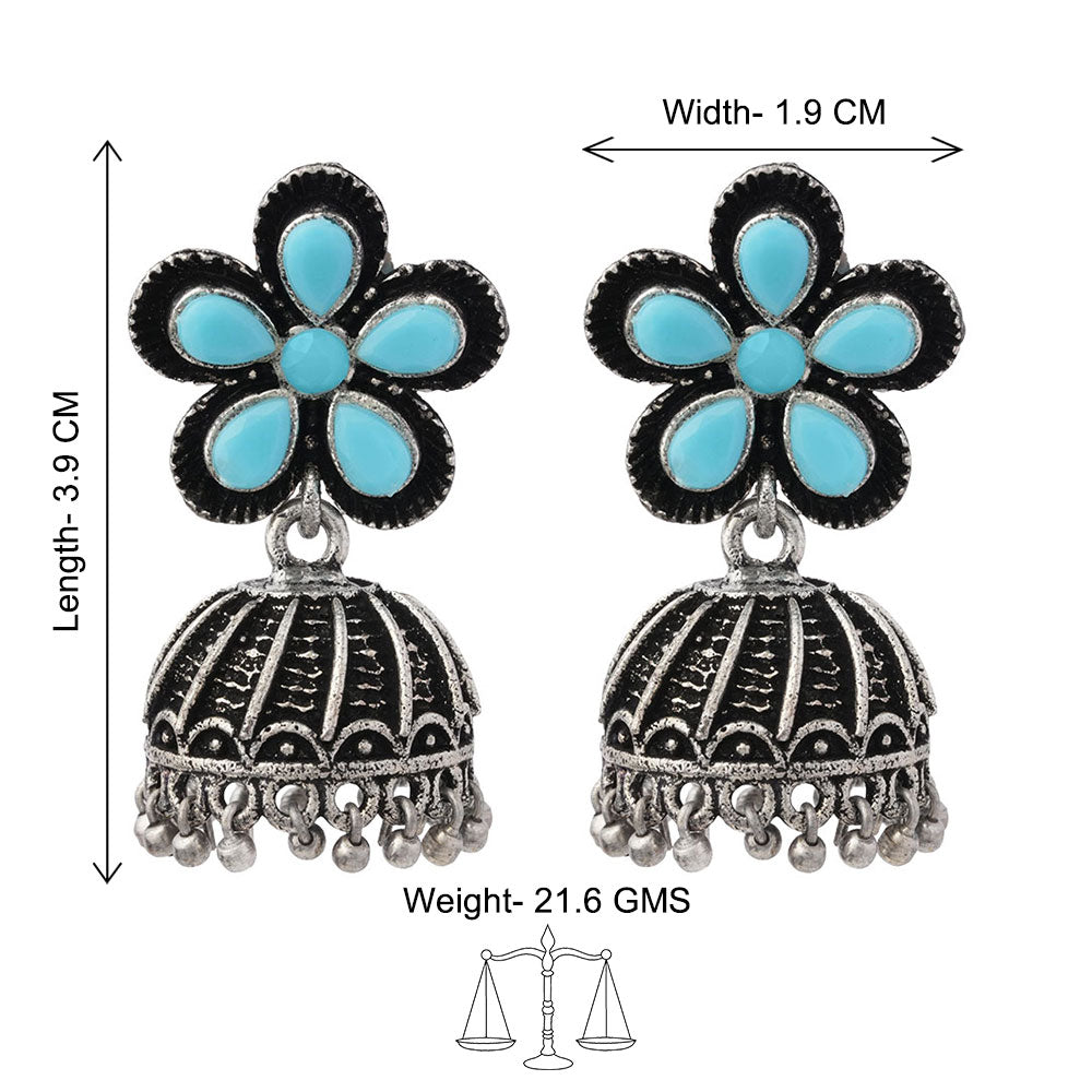 Periwinkle stone studded jhumki earrings (Sky Blue)