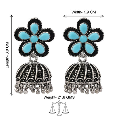 Periwinkle stone studded jhumki earrings (Sky Blue)