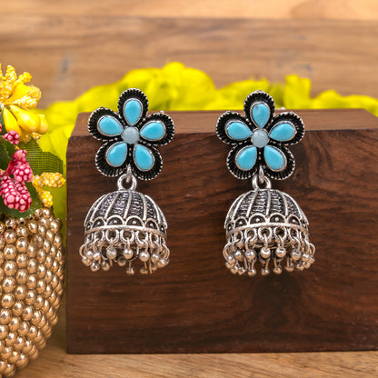 Periwinkle stone studded jhumki earrings (Sky Blue)
