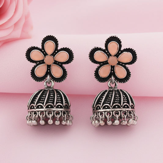 Periwinkle stone studded jhumki earrings (Light Orange)